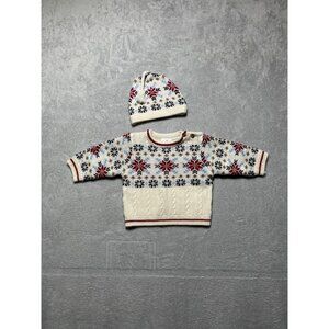Vintage B T Kids Infant Baby Nordic Winter Snowflake Sweater & Hat Set 3-6 Month